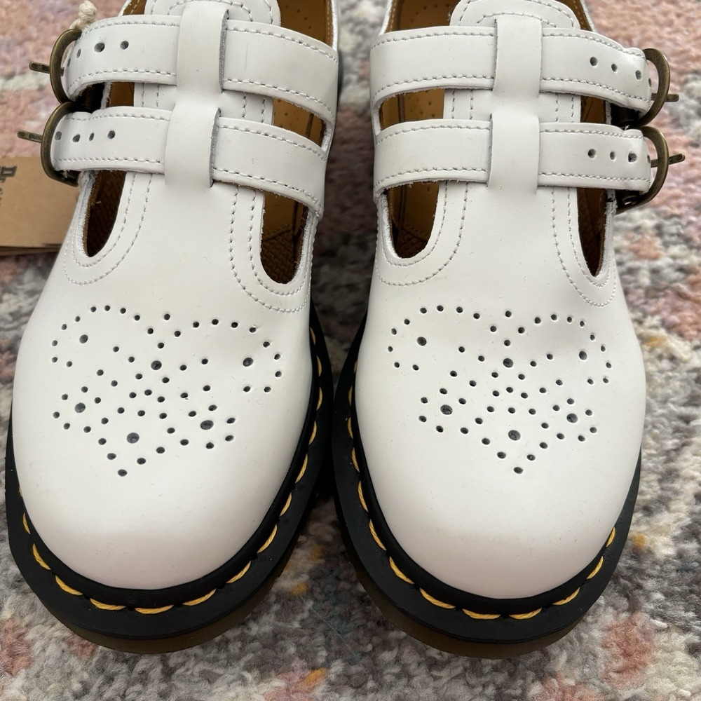 Dr Doc Martens 8065 Mary Jane White Virginia T-Strap Buckle Shoes Women 6 Chunky - Picture 5 of 10